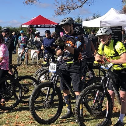 Group of cyclists preparing for the race to start