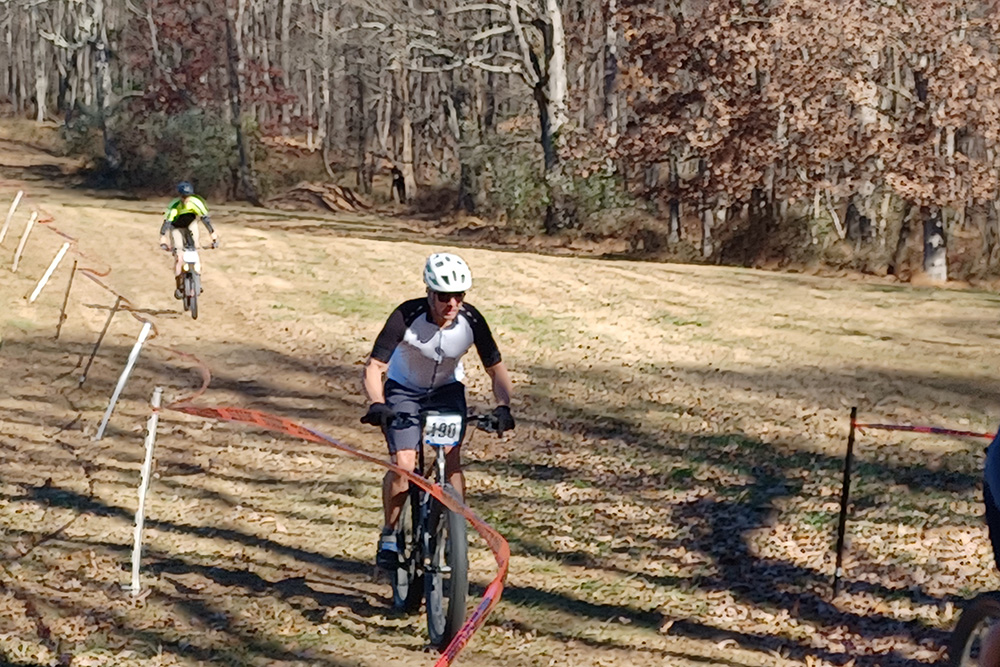 Downhill mountain bike racing on rugged bike trail at Big Truck Farm Brewery